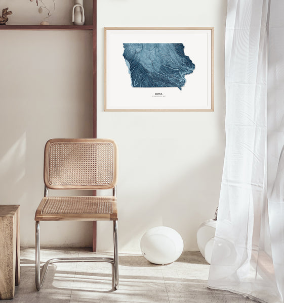 Iowa Hydrological Map Poster Blue