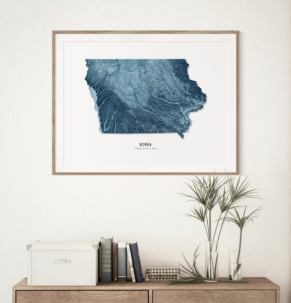 Iowa Hydrological Map Poster Blue
