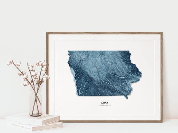 Iowa Hydrological Map Poster Blue