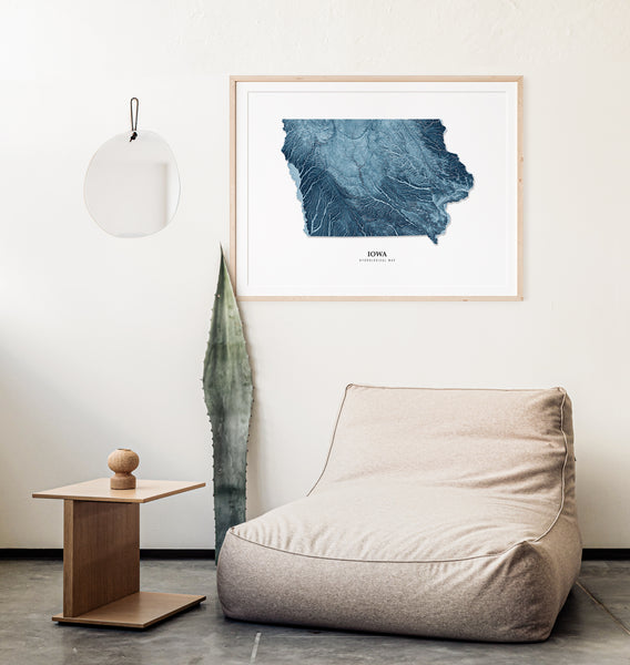 Iowa Hydrological Map Poster Blue