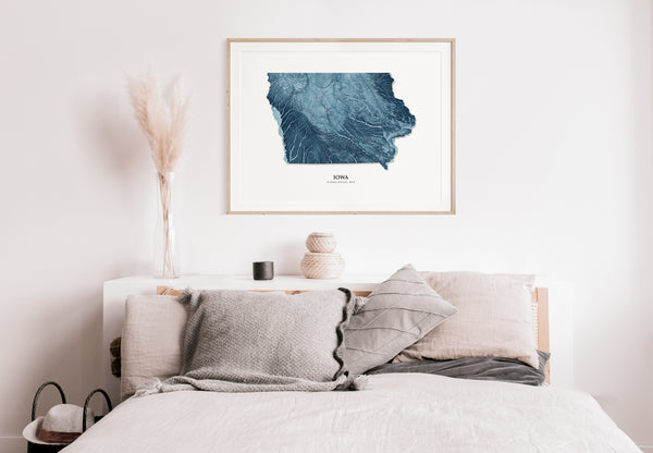 Iowa Hydrological Map Poster Blue