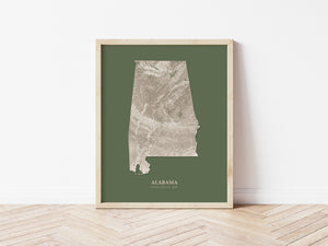 Alabama Hydrological Map Poster Green