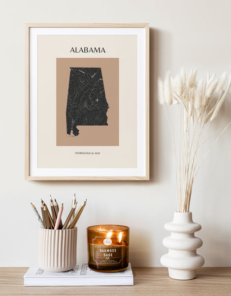 Alabama Mid-Century Modern Hydrological Map