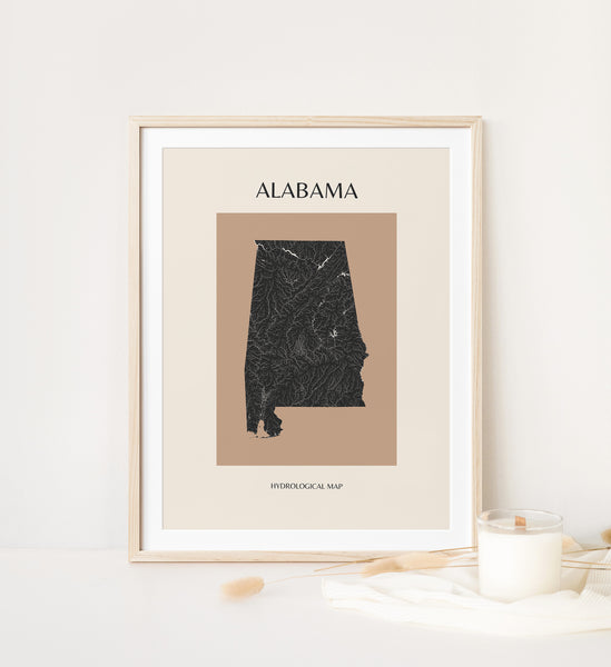 Alabama Mid-Century Modern Hydrological Map