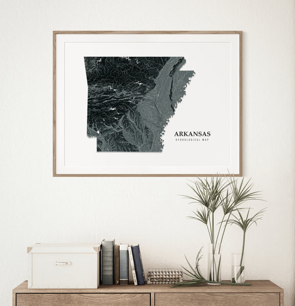Arkansas Hydrological Map Poster Black
