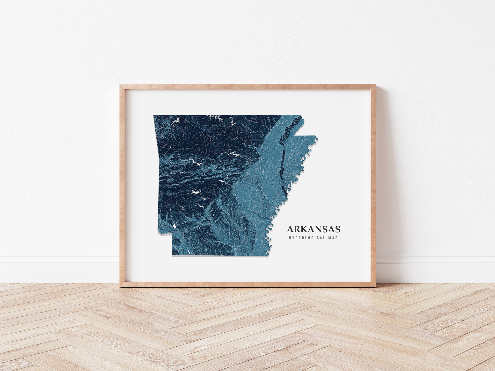 Arkansas Hydrological Map Poster Blue