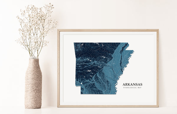 Arkansas Hydrological Map Poster Blue