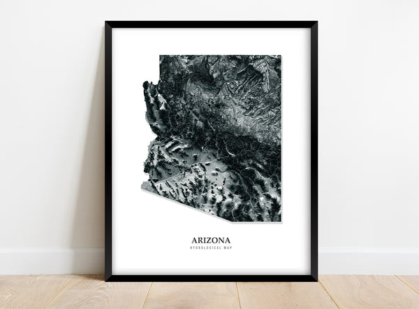 Arizona Hydrological Map Poster Black