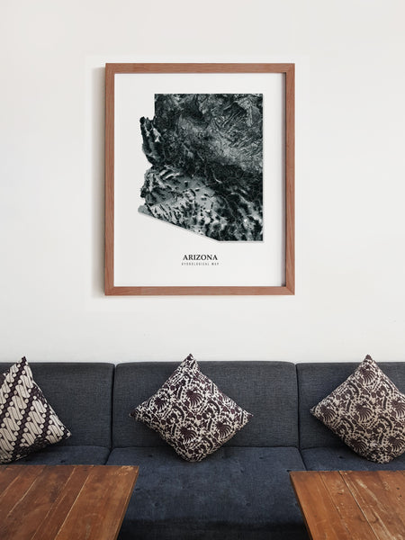 Arizona Hydrological Map Poster Black