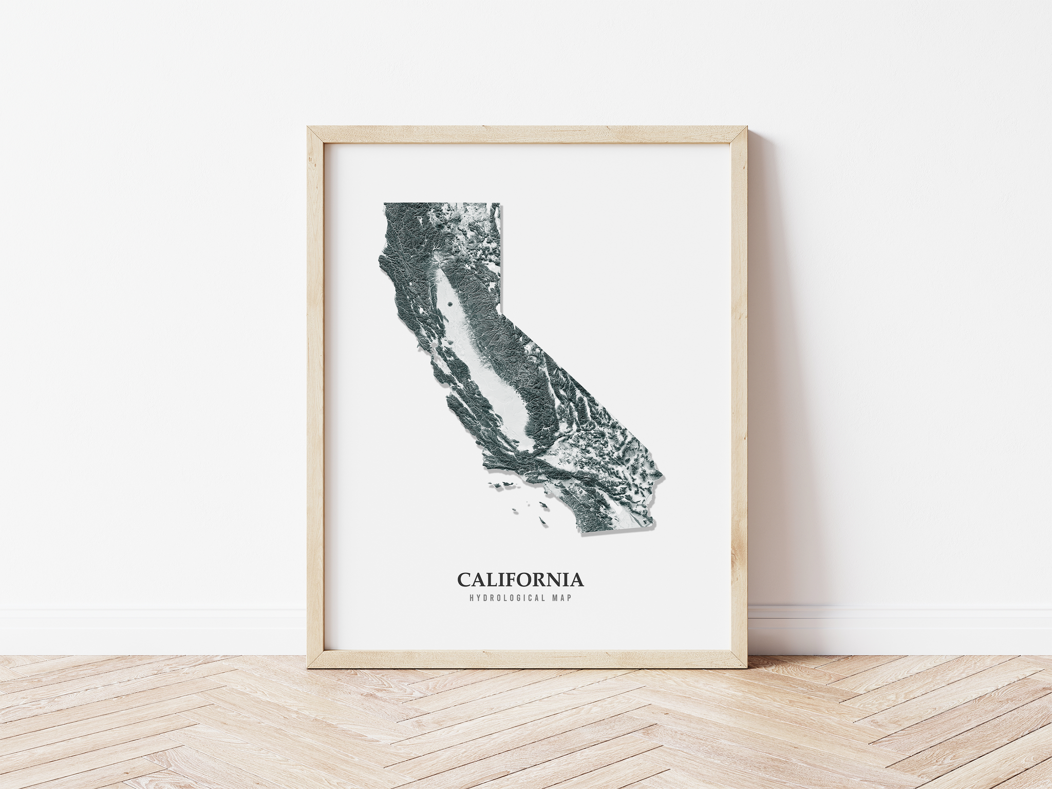 California Hydrological Map Poster Black