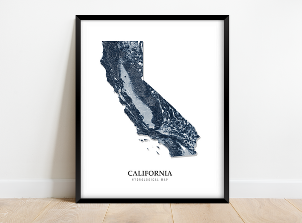 California Hydrological Map Poster Blue