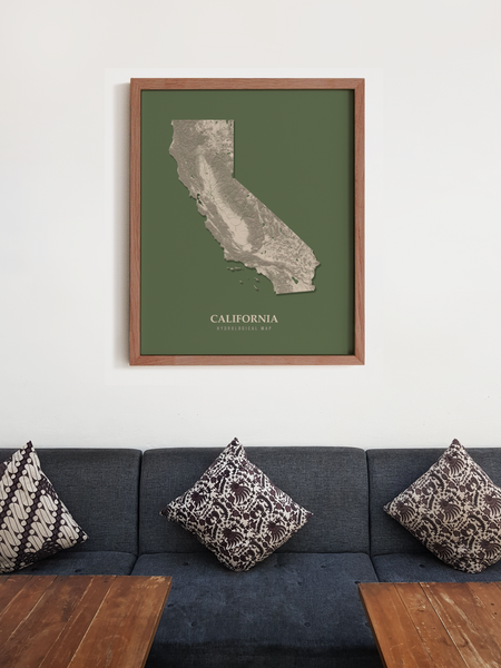California Hydrological Map Poster Green