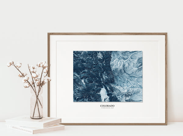 Colorado Hydrological Map Poster Blue