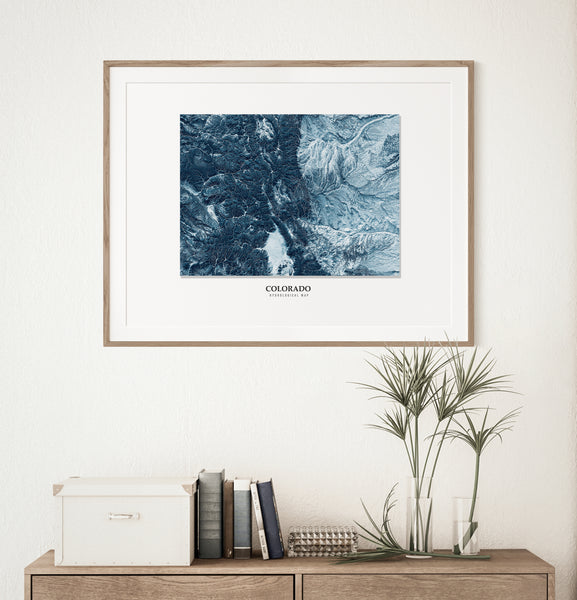 Colorado Hydrological Map Poster Blue