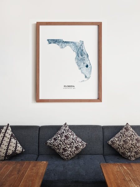 Florida Hydrological Map Poster Blue