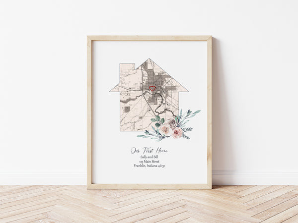 Circular Floral First Home Map Gift