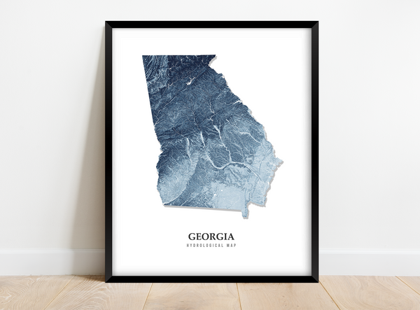Georgia Hydrological Map Poster Blue