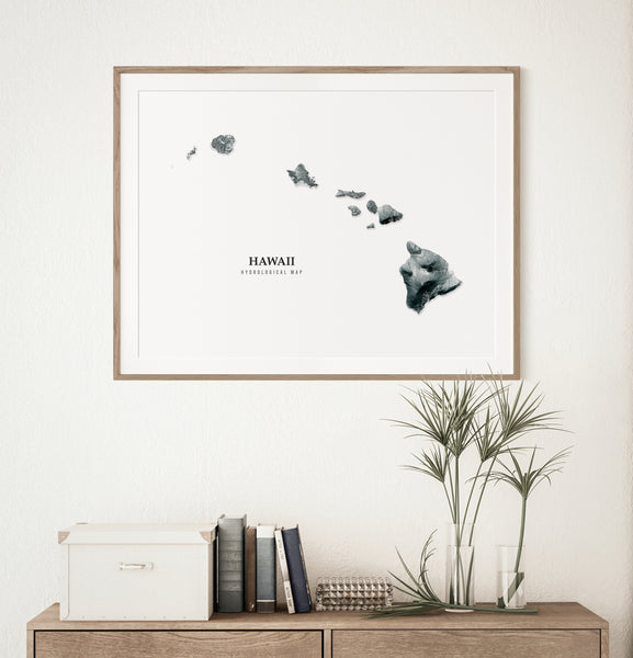 Hawaii Hydrological Map Poster Black