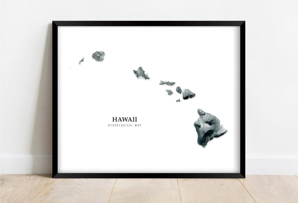 Hawaii Hydrological Map Poster Black