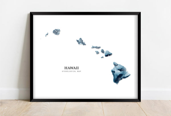 Hawaii Hydrological Map Poster Blue