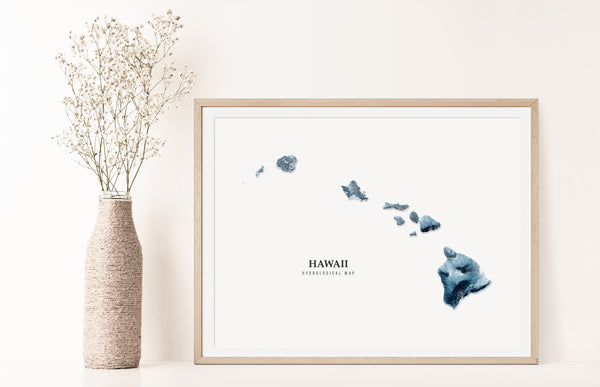 Hawaii Hydrological Map Poster Blue