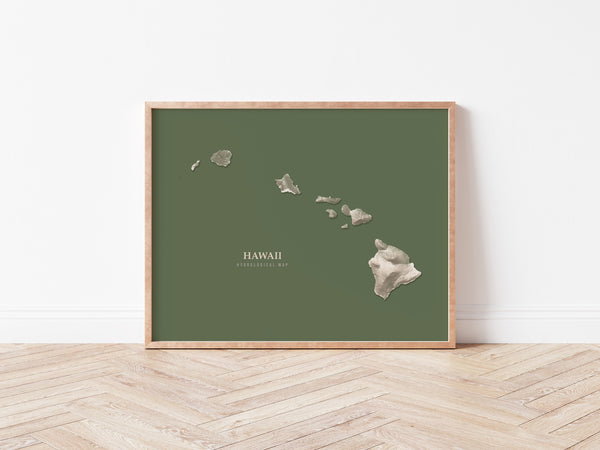 Hawaii Hydrological Map Poster Green