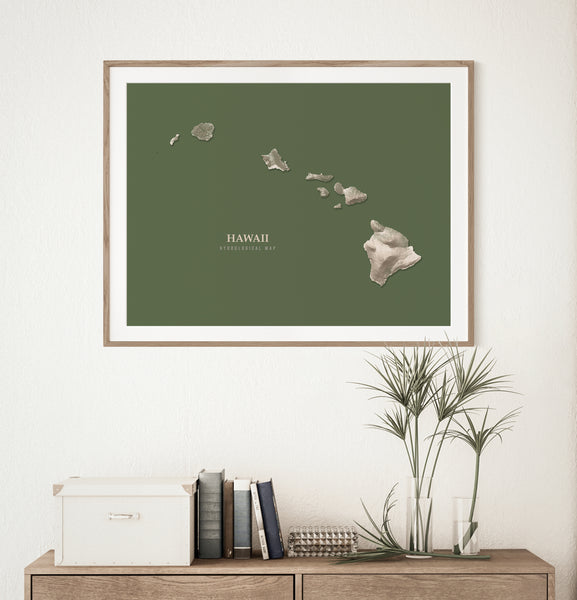 Hawaii Hydrological Map Poster Green