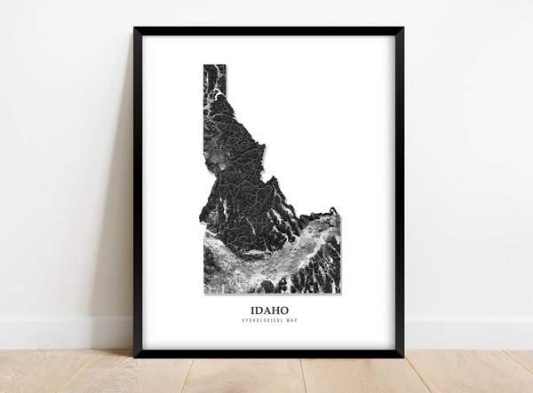 Idaho Hydrological Map Poster Black