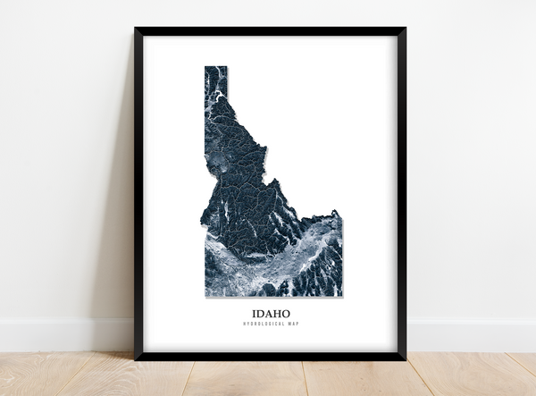 Idaho Hydrological Map Poster Blue