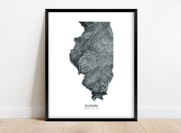 Illinois Hydrological Map Poster Black