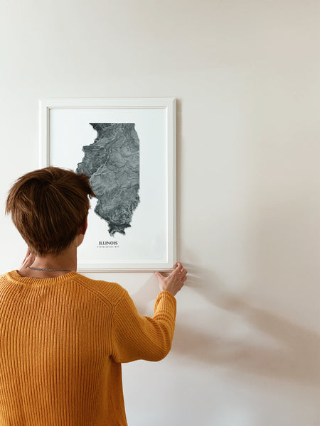 Illinois Hydrological Map Poster Black