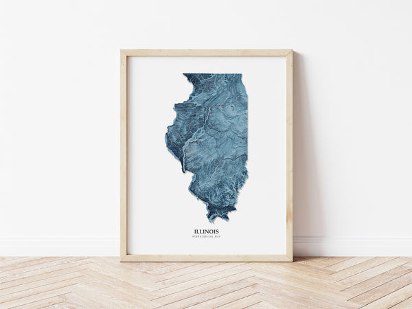 Illinois Hydrological Map Poster Blue