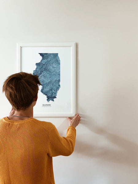 Illinois Hydrological Map Poster Blue