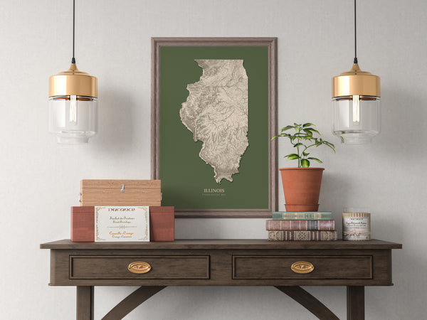 Illinois Hydrological Map Poster Green