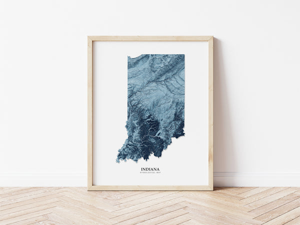 Indiana Hydrological Map Poster Blue