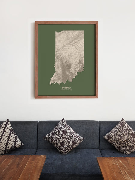 Indiana Hydrological Map Poster Green