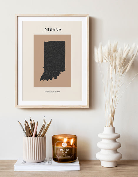 Indiana Mid-Century Modern Hydrological Map