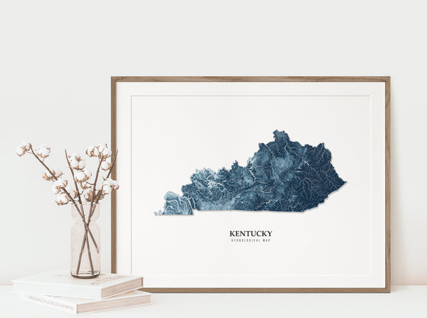 Kentucky Hydrological Map Poster Blue