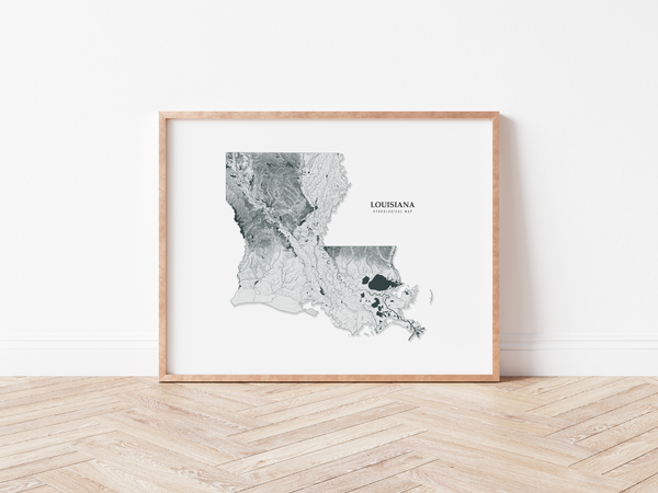 Louisiana Hydrological Map Poster Black