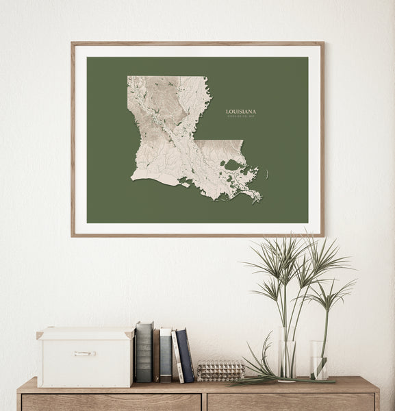 Louisiana Hydrological Map Poster Green