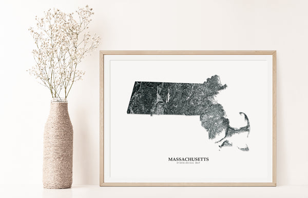 Massachusetts Hydrological Map Black