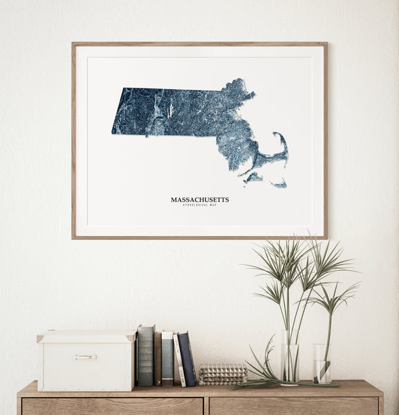 Massachusetts Hydrological Map Blue