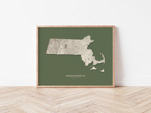 Massachusetts Hydrological Map Green