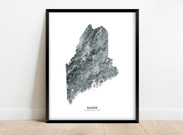 Maine Hydrological Map Poster Black