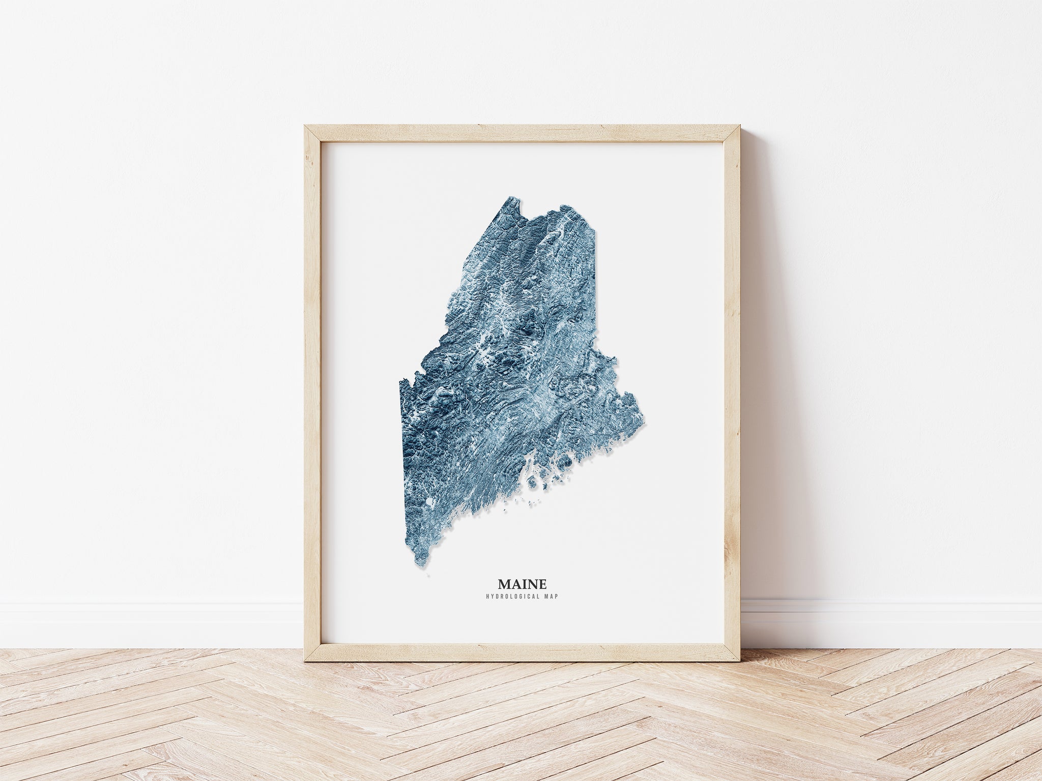 Maine Hydrological Map Poster Blue