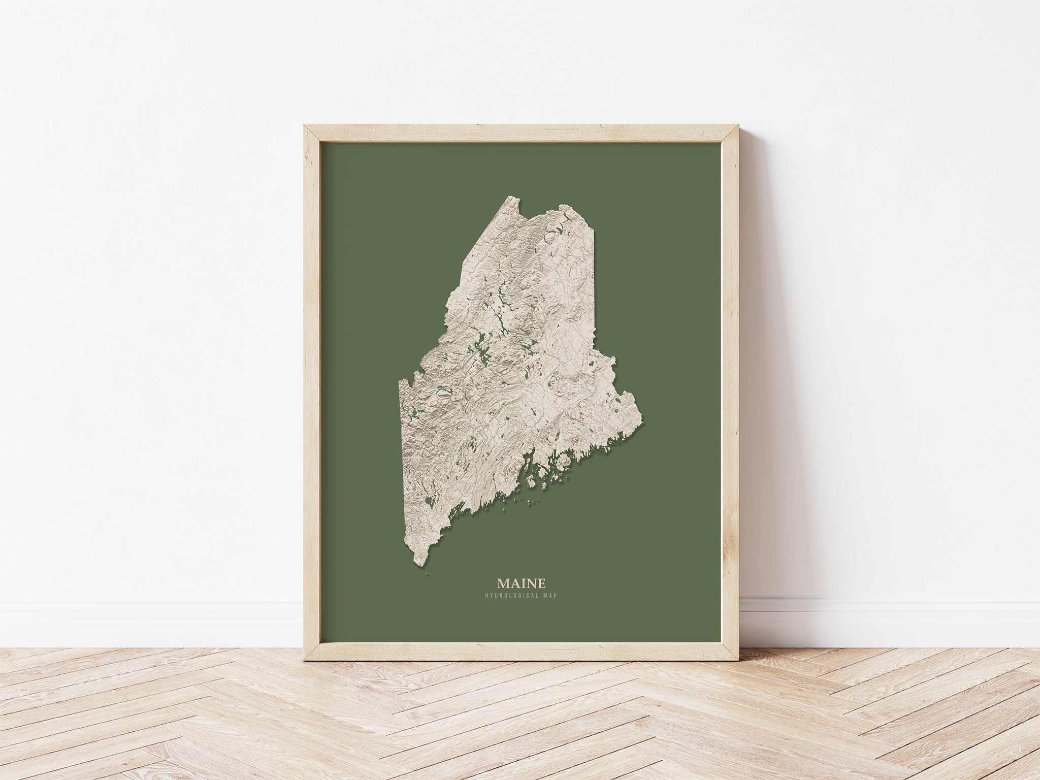 Maine Hydrological Map Poster Green