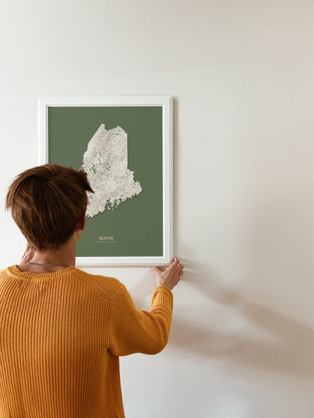 Maine Hydrological Map Poster Green