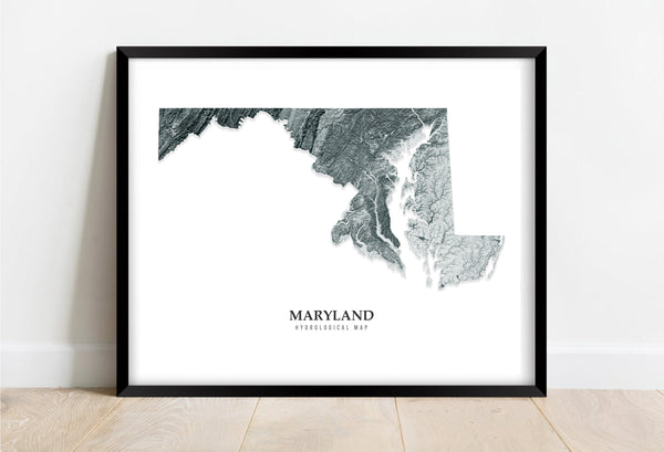 Maryland Hydrological Map Poster Black