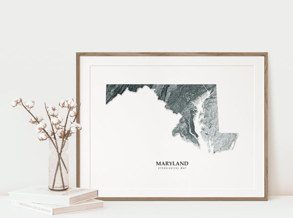 Maryland Hydrological Map Poster Black