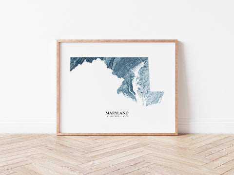 Maryland Hydrological Map Poster Blue